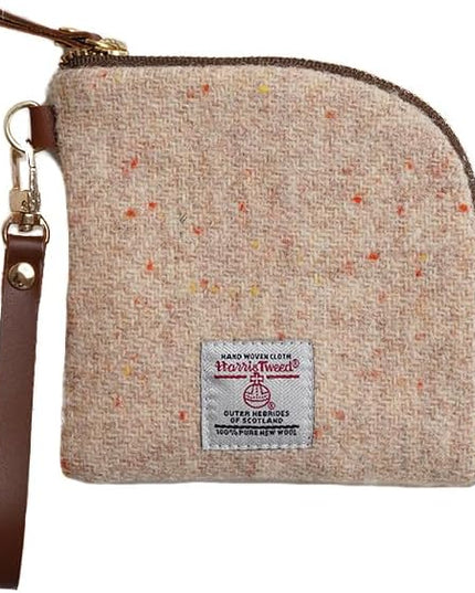 Harris Tweed Wool Coin Purse Small Money Pouch With Zipper For Women Men handmade (Beige)