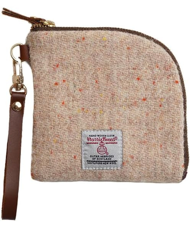 Harris Tweed Wool Coin Purse Small Money Pouch With Zipper For Women Men handmade (Beige)