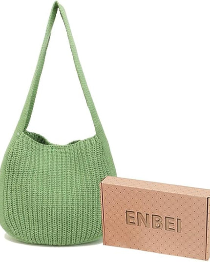 ENBEI Women's Crochet Tote Bag Knit Shoulder bag,Aesthetic Bag,Cute Eco-Friendly Tote for Travel,Daily Use,Gift Box Packaging