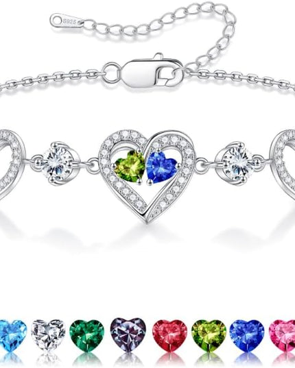 Iefil Valentines Day Gifts for Her - 925 Sterling Silver Heart Birthstone Bracelet Birthday Anniversary Jewelry Gifts for Her Wife