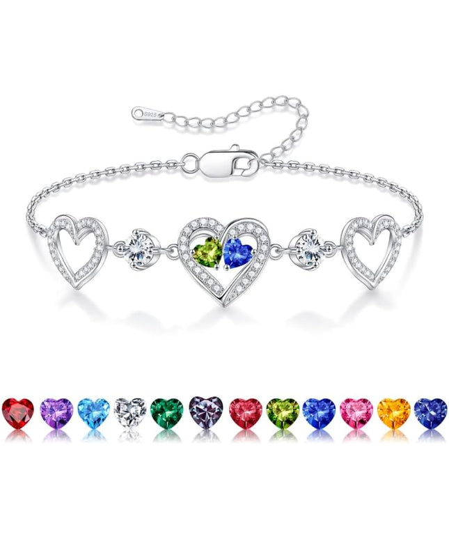 Iefil Valentines Day Gifts for Her - 925 Sterling Silver Heart Birthstone Bracelet Birthday Anniversary Jewelry Gifts for Her Wife
