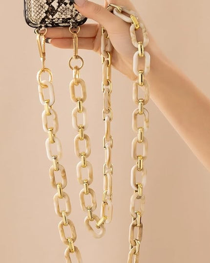 Phone Crossbody Chain Cell Phone Lanyard,Acrylic Shouder Strap Universal Cellphone Chain Strap with Tether Patches Compatible with Most Phones Bag Purse Beige