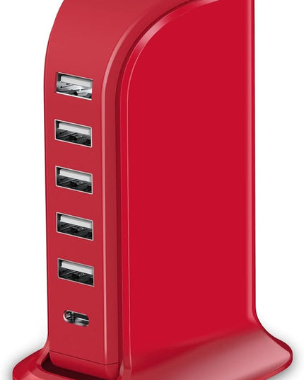 USB Phone Charger 6 Ports 40W Upoy, Type C Wall Charger Smart 6A, Charging Tower with 5ft Power Cord, USB Power Adapter Fast Charging, Smart Home Device Charging Station, iPhone/Ipad Accessories