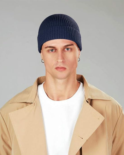 3 Pack Wool Fisherman Beanies for Men, Short Knit Watch Cap Cuffed Trawler Hats