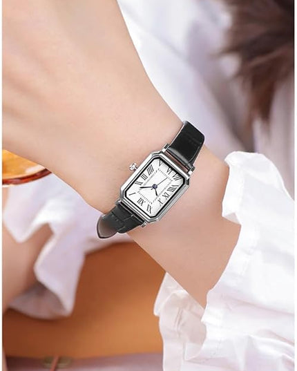 PASOY Vintage Womens Watch Analog Quartz Waterproof Ladies Watches for Women with Leather Strap Square Dial