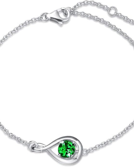 FANCIME Love Bracelet 925 Sterling Silver Infinity Birthstone Bracelets for Women Fine Jewelry Birthday Christmas Gifts for Her Mom Wife, Chain Length 6.7"+1.2" Extend