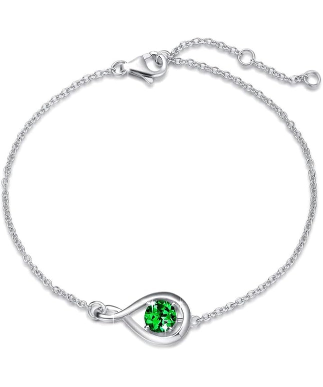 FANCIME Love Bracelet 925 Sterling Silver Infinity Birthstone Bracelets for Women Fine Jewelry Birthday Christmas Gifts for Her Mom Wife, Chain Length 6.7"+1.2" Extend