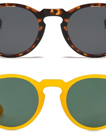 Gleyemor Vintage Polarized Sunglasses for Men Round Sunglasses UV400 Protection Retro Hand-crafted Acetate Frame