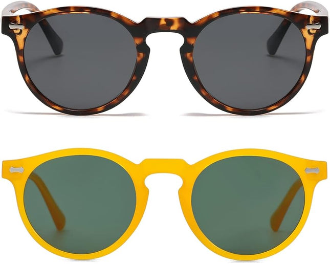Gleyemor Vintage Polarized Sunglasses for Men Round Sunglasses UV400 Protection Retro Hand-crafted Acetate Frame
