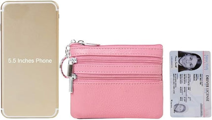 Women's Genuine Leather Coin Purse Mini Pouch Change Wallet with Keychain