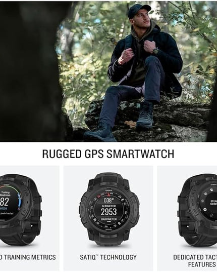 Wearable4U Garmin Instinct 3 Tactical Edition, AMOLED Display, 50mm, Rugged Outdoor GPS Smartwatch, Applied Ballistics Support, LED Flashlight, Multi-Band GPS, 10 ATM PowerBank Bundle