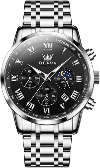 OLEVS Mens Watch Luxury Big Face Stainless Steel Analog Quartz Multifunctional Waterproof Luminous Date Two Tone Fashion Dress Wrist Watches for Man