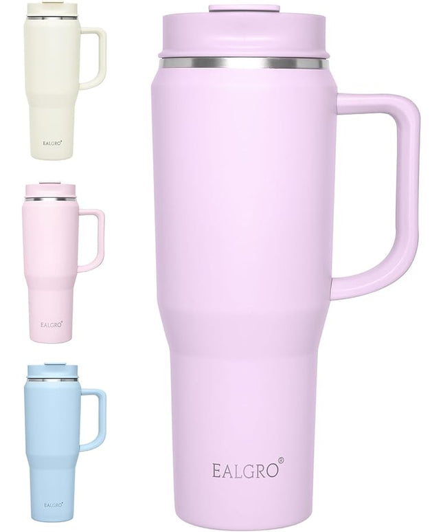 40 oz Tumbler with Handle, Insulated Tumblers with Lid and Straw, Large Metal Sports Water Bottle Jug, Thermal Stainless Steel Travel Coffee Mug Cup, Lavender