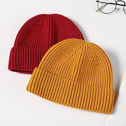 ROYBENS Swag Wool Knit Cuff Short Fisherman Beanie for Men Women, Winter Warm Hats