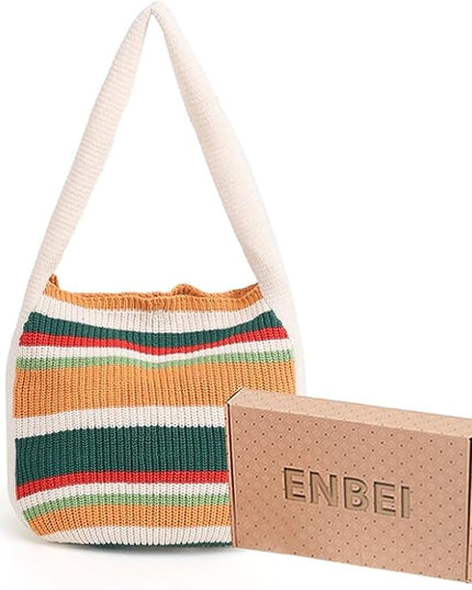 ENBEI Women's Crochet Tote Bag Knit Shoulder bag,Aesthetic Bag,Cute Eco-Friendly Tote for Travel,Daily Use,Gift Box Packaging