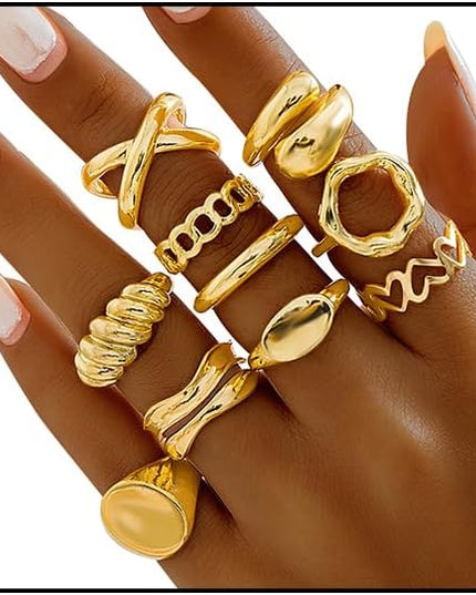 Chunky Rings for Women Adjustable Thick Rings Set Trendy Statement Stackable Ring for Women Chunky Jewlery Irregular Dome Flower Finger Knkuckle Thumb Ring