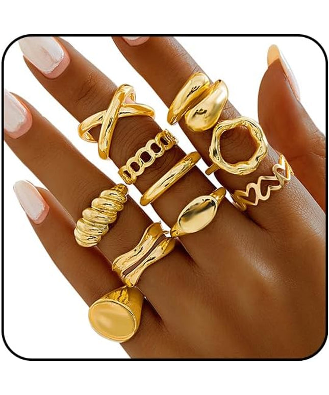 Chunky Rings for Women Adjustable Thick Rings Set Trendy Statement Stackable Ring for Women Chunky Jewlery Irregular Dome Flower Finger Knkuckle Thumb Ring