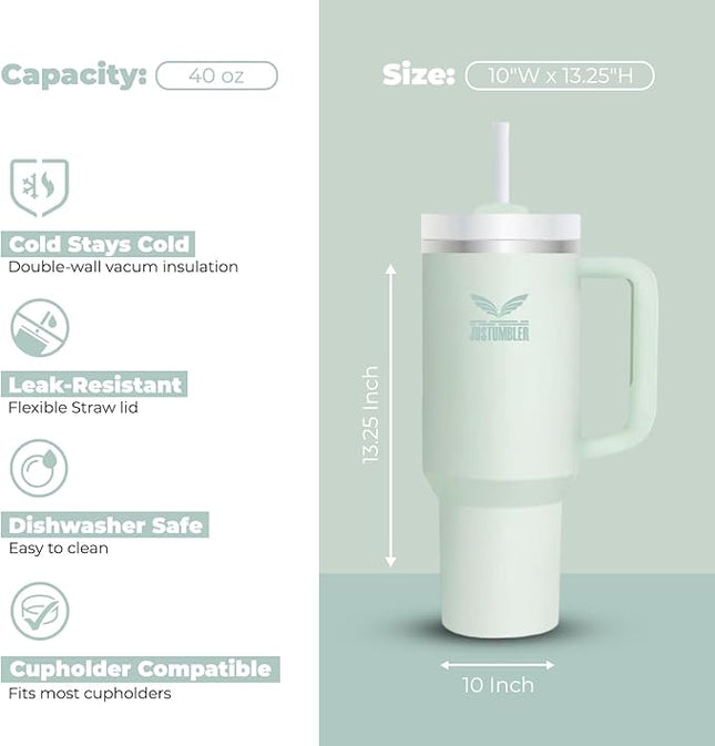 40 Oz Insulated Tumbler with Handle and Straw, Stainless Steel Coffee Travel Mug with Lid, Leak Proof Water Bottle with Accessories, Mist