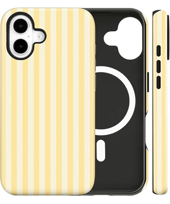 Magnetic for iPhone 17 Case Cute Stripes Phone Case, Shockproof Slim TPU and Hard PC Protective Phone Cover Compatible with MagSafe Designed for Women Girls, Pink and White