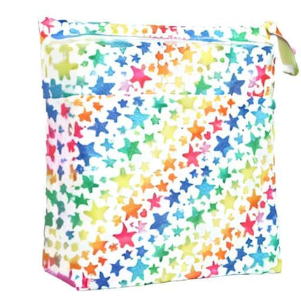 Wet Bag Baby Cloth Diaper Nappy Reusable Washable With Two Zippered Pockets (Rainbow Stars)