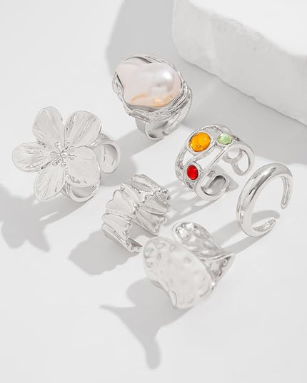 Chunky Rings for Women Adjustable Thick Rings Set Trendy Statement Stackable Ring for Women Chunky Jewlery Irregular Dome Flower Finger Knkuckle Thumb Ring