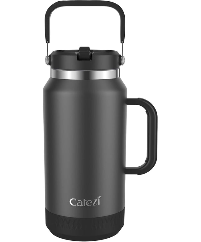 64oz Insulated Water Bottle with Flip Straw Lid - Leak-Proof, Sweat-Free, Top and Easy-Grip Side Handle, Silicone-Wrapped for Comfort, Iced for 34 Hours, Wide Mouth, BPA-Free, Anti-Slip Base