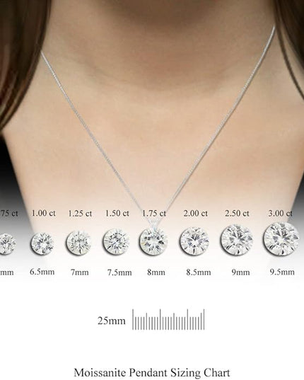 1/2 to 3 1/2 Carat Round Moissanite Solitaire Pendant Necklace in 14k Gold (H-I, cttw) 4-Prong 16 to 18 Inch Adjustable Chain Spring Ring by Diamond Wish