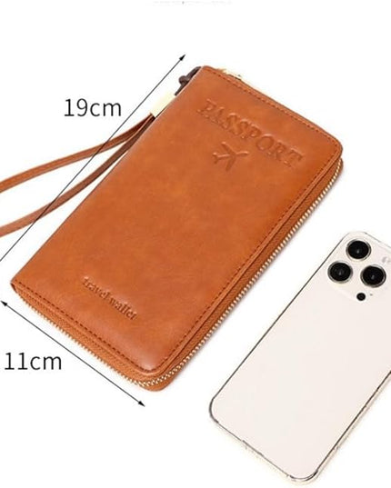 Multi-Functional RFID Passport Wallet,Travel Wallet for Men & Women,With zipper, anti-theft passport holder，Slim Leather Cover for Credit Cards, Tickets, Cash (Grey)