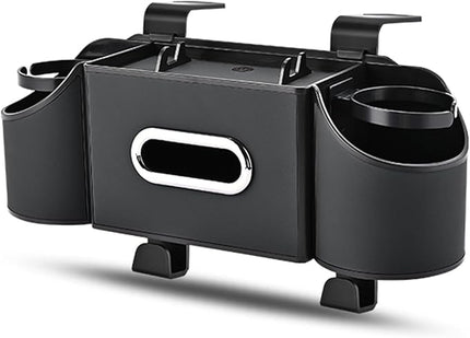 Back Seat Car Organizer,4 in 1 Multifunctional Car Back Seat Storage Box with Drink Cup Holder Tissue Box, for Hold Phone,Snacks, Drinks, Handbag-Black