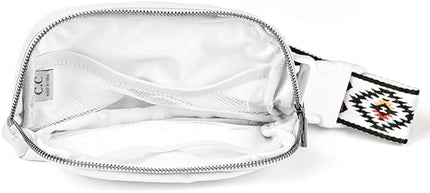 C.C Aztec Strap Fanny Pack For Women Unisex - Daily Waist Crossbody Belt bag With Adjustable Strap (White)