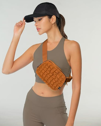C.C Quilted Puffer Fanny Pack For Women Unisex - Daily Waist Crossbody Belt bag With Adjustable Strap (Rust)