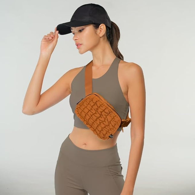 C.C Quilted Puffer Fanny Pack For Women Unisex - Daily Waist Crossbody Belt bag With Adjustable Strap (Rust)