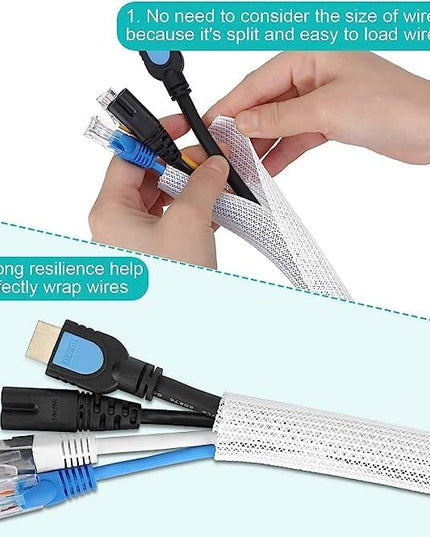 20ft - 1 inch White Cable Sleeve, Cable Organizer for Desk PC TV Computer, Wire Protector Cable Wrap Cover, Cord Management for Home Office