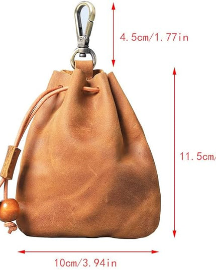 Wugebud 1 Pcs Leather Mini Medieval Pouch Keychain, Coin Organizer, Change Holder, Leather Drawstring Pouch for Men & Women