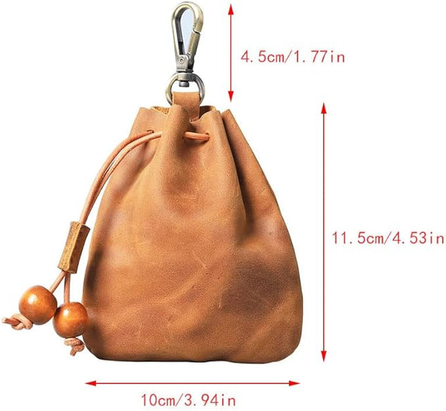 Wugebud 1 Pcs Leather Mini Medieval Pouch Keychain, Coin Organizer, Change Holder, Leather Drawstring Pouch for Men & Women