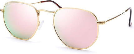 Pro Acme Small Square Sunglasses for Women Men 100% Real Glass Lens Hexagonal Frame