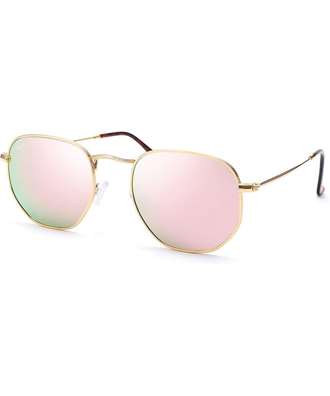 Pro Acme Small Square Sunglasses for Women Men 100% Real Glass Lens Hexagonal Frame