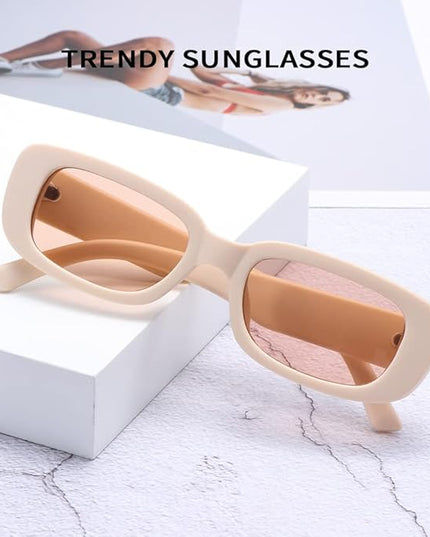 Dollger Rectangle Sunglasses for Women Men Trendy Retro Fashion Sunglasses UV 400 Protection Square Fram