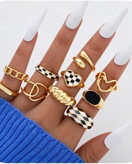 ÌF ME 10 PCS Gold Rings Set for Women Non Tarnish, 18K Gold Plated Chunky Stackable Rings, Statement Stacking Womens Ring Pack