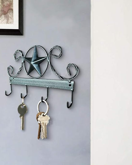 EcoRise Black Texas Country Western Key Holder - Rustic Wall Décor Key Hanger for Home, Vintage Metal Key Hangers for Wall, Star Key Rack Hook Wall Holders, Multiple Hooks for Keys (Black)