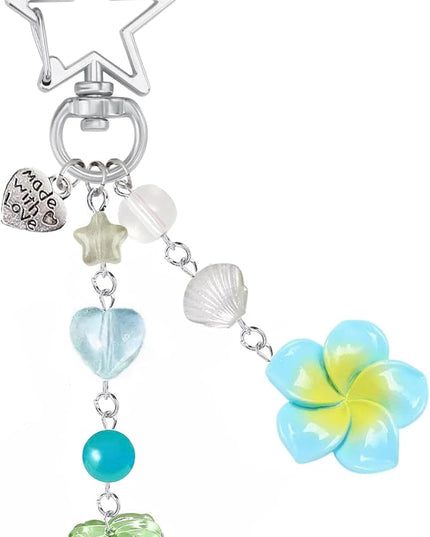 Agromusk Hibiscus Flower Keychain,Cute Y2K Hawaiian Tropical Flowers Keychains Aesthetic Star Summer Beach Decor for Women