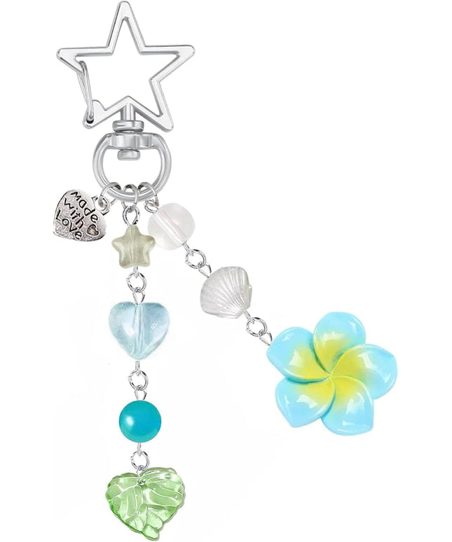 Agromusk Hibiscus Flower Keychain,Cute Y2K Hawaiian Tropical Flowers Keychains Aesthetic Star Summer Beach Decor for Women