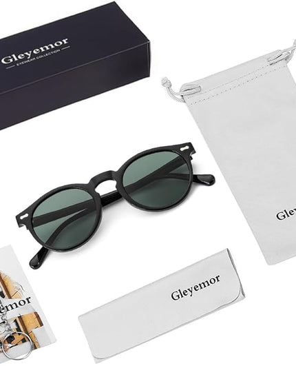 Gleyemor Vintage Polarized Sunglasses for Men Round Sunglasses UV400 Protection Retro Hand-crafted Acetate Frame