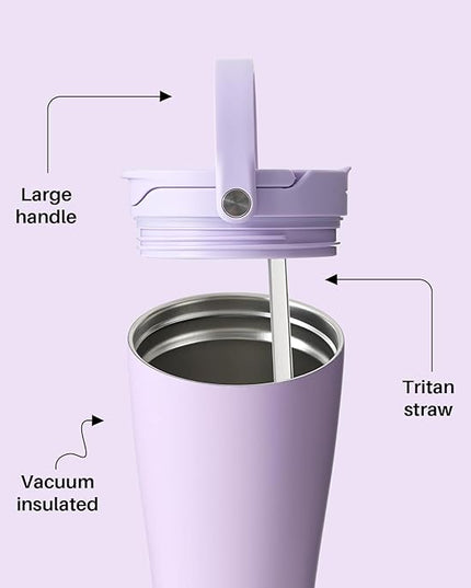 BOTTLE BOTTLE Insulated Tumbler with Handle & Straw Lid, 30oz Stainless Steel Leak-Proof Water Bottle for Hot & Cold Drinks, Add Ice Without Unscrewing, BPA-Free for Travel, Sports, Office(Purple)