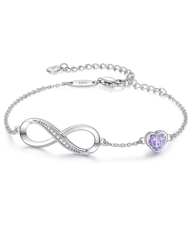 CDE Valentine's Day Gift Infinity Heart Birthstone Charm Link Bracelet for Women 925 Sterling Silver Adjustable Mother's Day Christmas Day Gift Anniversary Birthday Jewelry for Wife Girlfriend Her