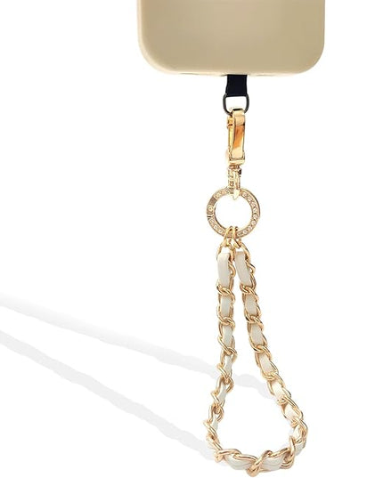 Phone Wrist Strap with Metal Chain Phone Lanyard Wrist with 2 Tether Tabs Metal Leather Cellphone Charm Phone Chain