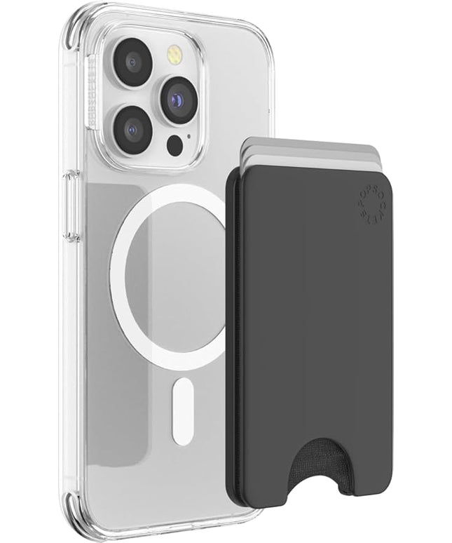 PopSockets Minimalist Slim Phone Wallet, Phone Card Holder, Wireless Charging Compatible, Wallet Without Grip Compatible with MagSafe - Black