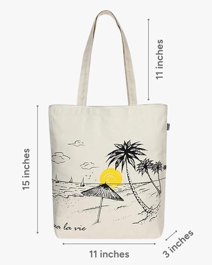 Ecoright Tote Bag for Women with Zipper, Small Tote Bag, Canvas Bag, Reusable Cotton Bag for Beach, Grocery, School & Work