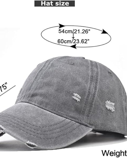 Classic Vintage Distressed Baseball Cap, Washed Cotton, Adjustable Fit