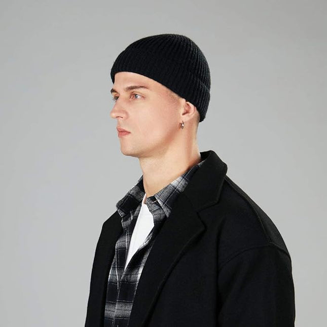 ROYBENS 2 Pack Wool Fisherman Beanies for Men, Knit Short Watch Cap Winter Warm Hats